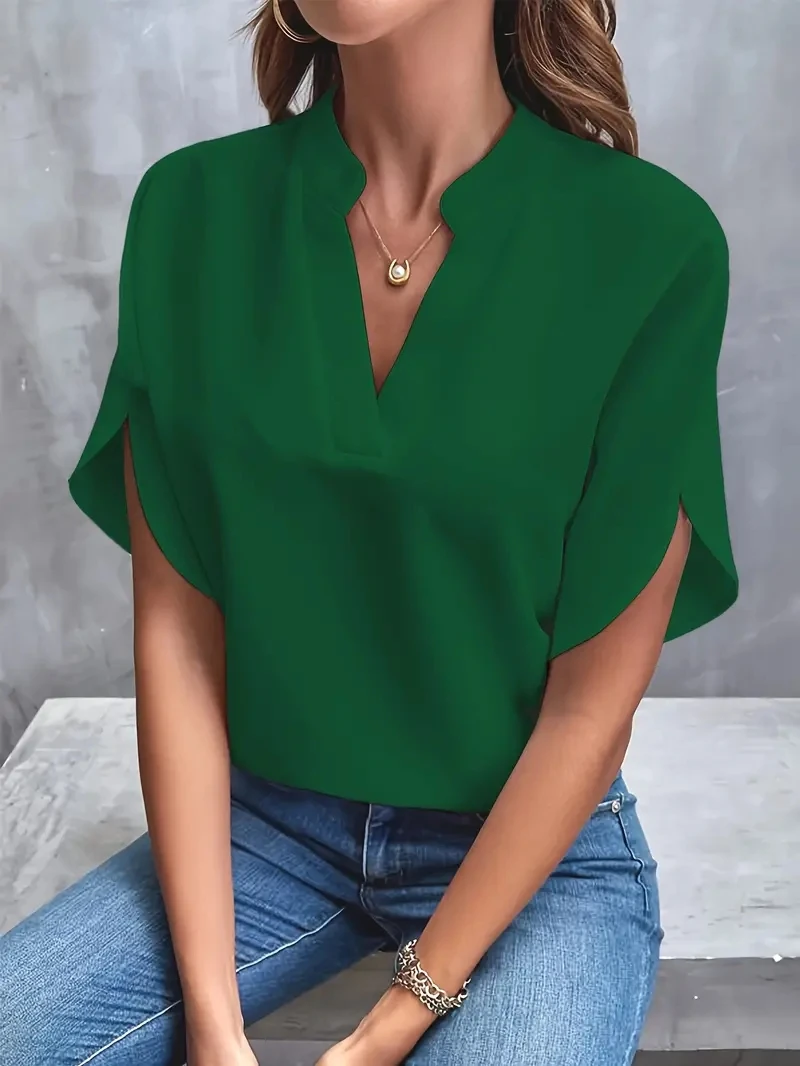 Color: black, Size: XL - Women Elegant Solid Chiffon Blouse Spring Summer Casual Long Sleeve V Neck Loose Shirt Office Lady Tunics Oversized Tops 2024