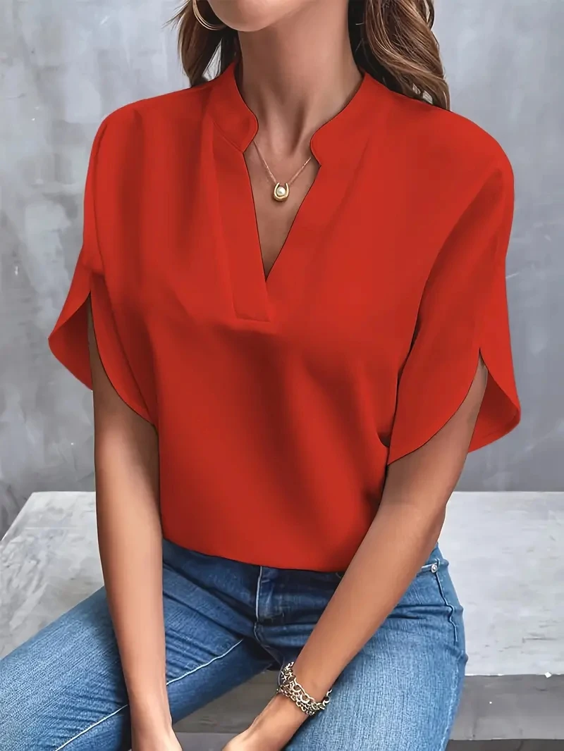 Color: black, Size: XL - Women Elegant Solid Chiffon Blouse Spring Summer Casual Long Sleeve V Neck Loose Shirt Office Lady Tunics Oversized Tops 2024