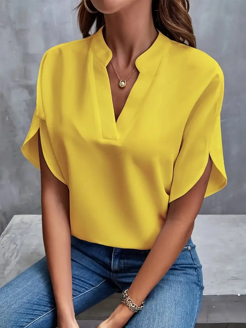 Color: black, Size: XL - Women Elegant Solid Chiffon Blouse Spring Summer Casual Long Sleeve V Neck Loose Shirt Office Lady Tunics Oversized Tops 2024