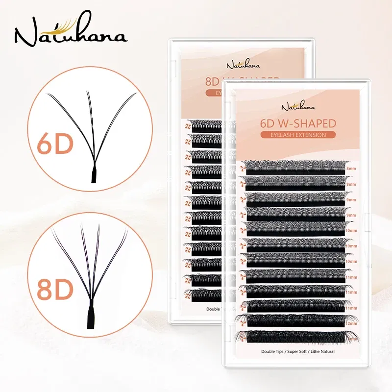 Color: BLACK & RED, Curl: C, Thickness: 0.07mm, Length: 14mm - NATUHANA 3D 4D WW Shaped Eyelash extensions 0.07mm C D L LU Curl Premade Fans Faux Mink Volume Lashes Korean Make Up Tool