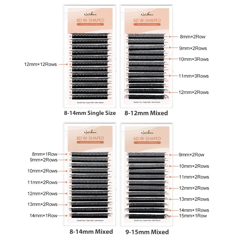 Color: BLACK & RED, Curl: C, Thickness: 0.07mm, Length: 14mm - NATUHANA 3D 4D WW Shaped Eyelash extensions 0.07mm C D L LU Curl Premade Fans Faux Mink Volume Lashes Korean Make Up Tool