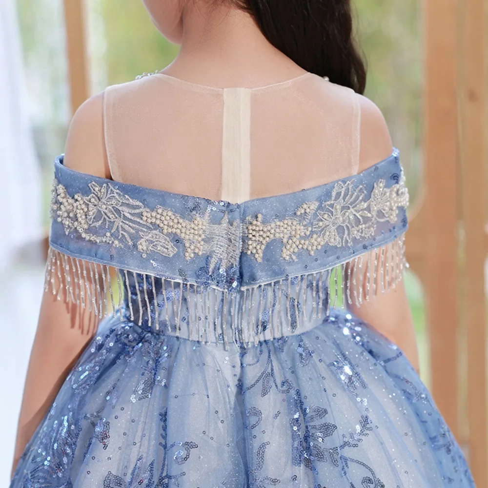 Color: MULTI, Kid Size: 12T - Children's Dress Princess Dress Fluffy Gauze Flower Girl Heavy Industry Trailing Catwalk Small Host Piano Performance