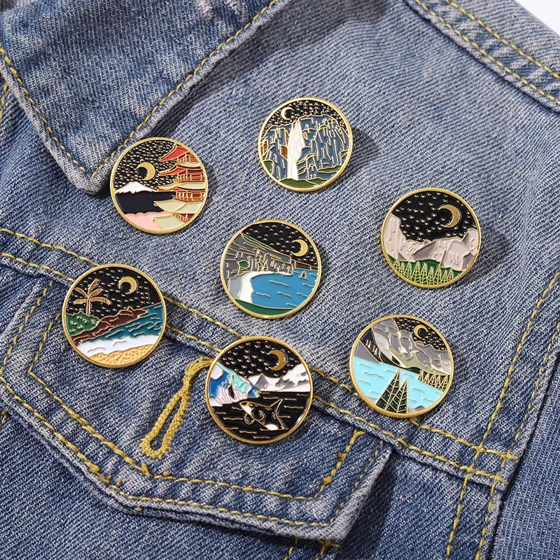Metal color: Champagne gold - Van Gogh Oil Painting Brooch Van Gogh Brooch Galaxy Brooch Star Moon Sunflower Brooch Art Brooch Van Gogh Lapel Pin