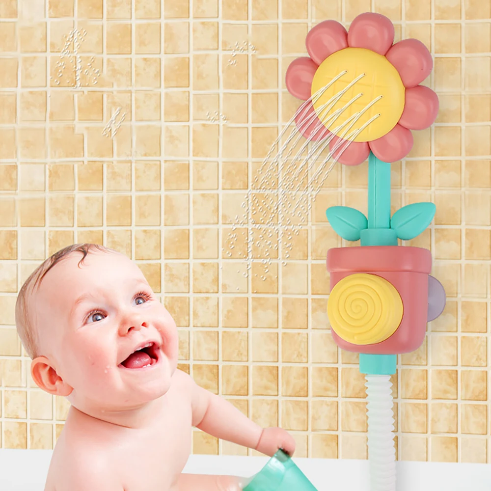Color: WHITE - Baby Sunflower Shower Bath Toy Sprinkler Head Spray Water Shower Swim Pool Bathing Bath Ball With Manual Device For Kids Gift
