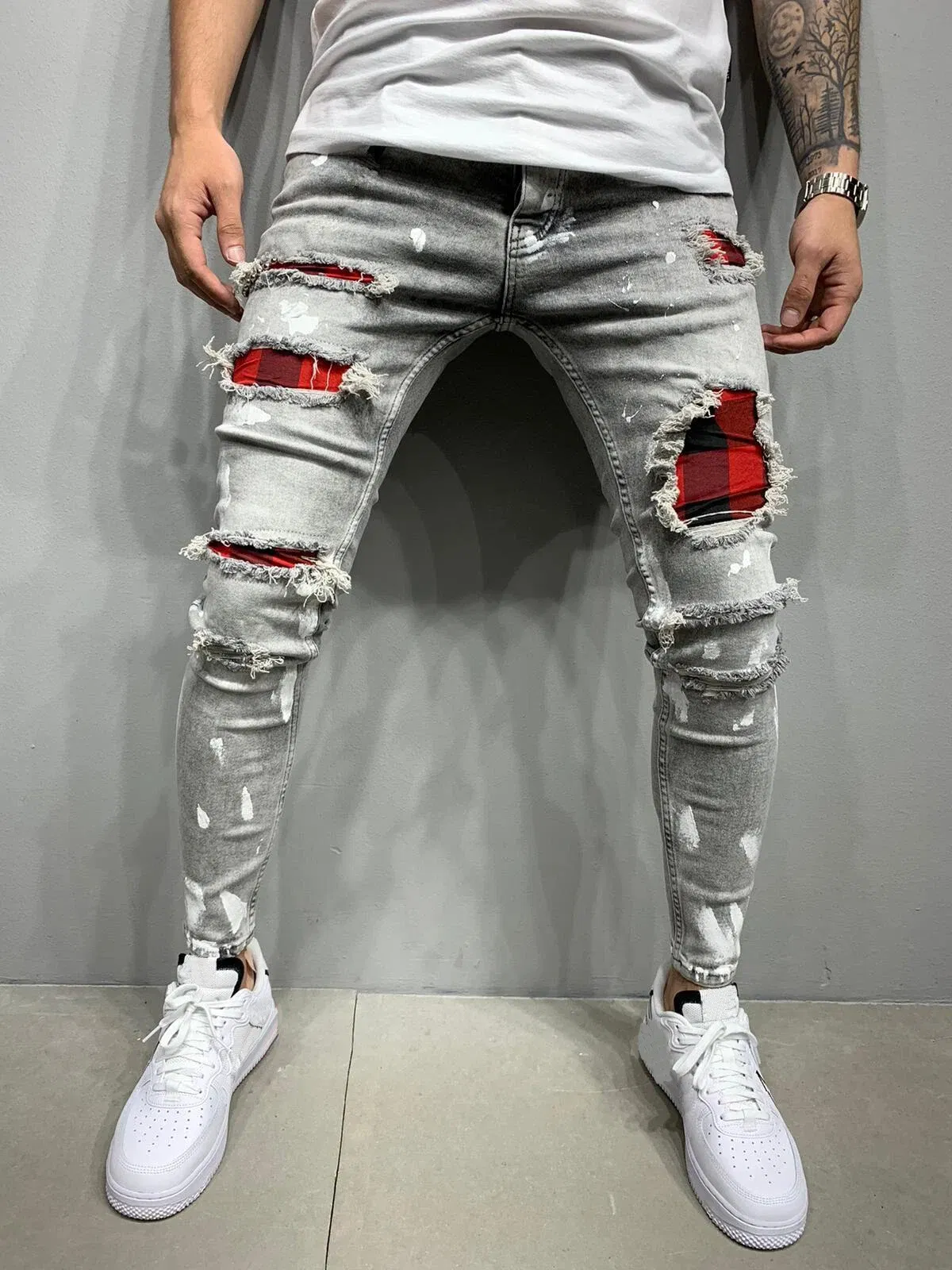 Color: Brown, Size: L, Ships From: CHINA - Men's Punk Hip Hop Black Fashion Jeans Spring summer New Rock Motorcycle Street Wear Tight Casual Denim pants Straight leg pants