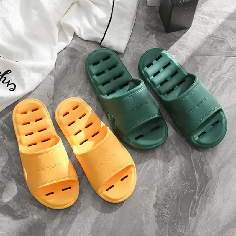 Color: GRAY, Shoe Size: 5.5 - Men Bathroom Slippers Women Home Slipper Non-slip Water Leaky Slippers Couples Beach Flip Flop Comfortable Soft Sole Slides