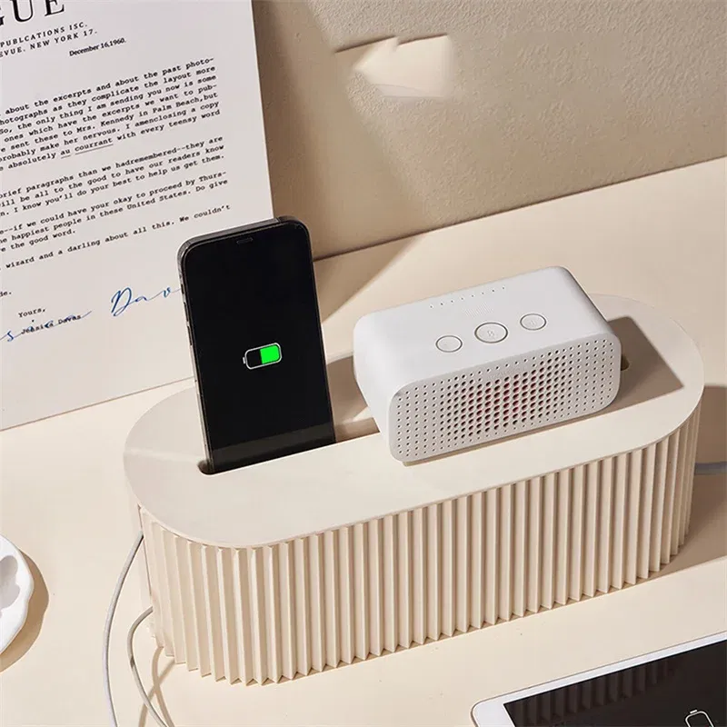 Color: light yellow - Nordic Plug Board Storage Box Cable Wire Organizer Case Socket Wireless WiFi Router Bracelet Desktop Data Line Plug Holder Shelf