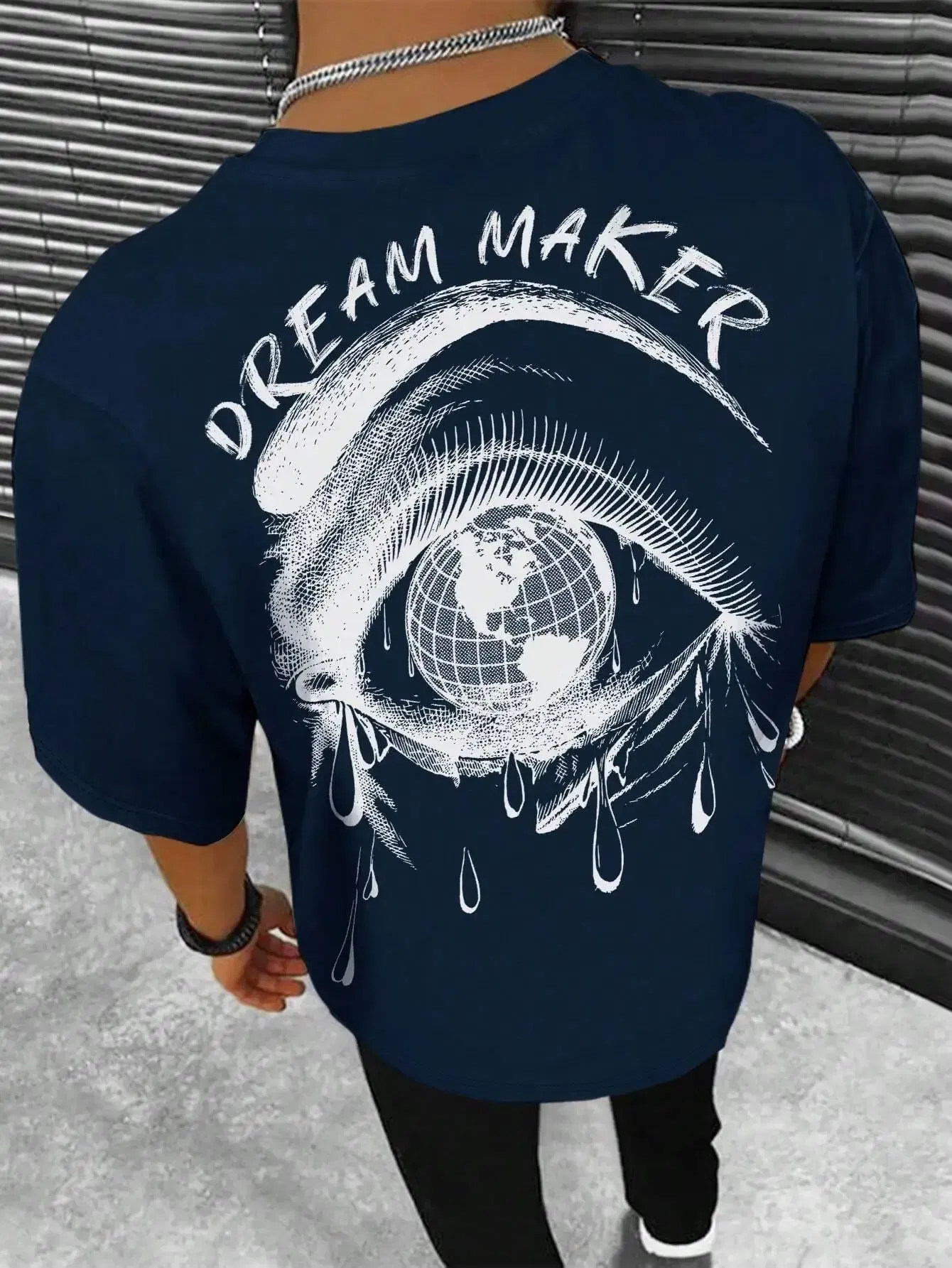 Color: black, Size: M - Dream Maker Tearful Earth Printing T-Shirt Men Clothes Summer Loose Tee Cotton Casual Street Tshirt Hip Hop Oversize T Shirts