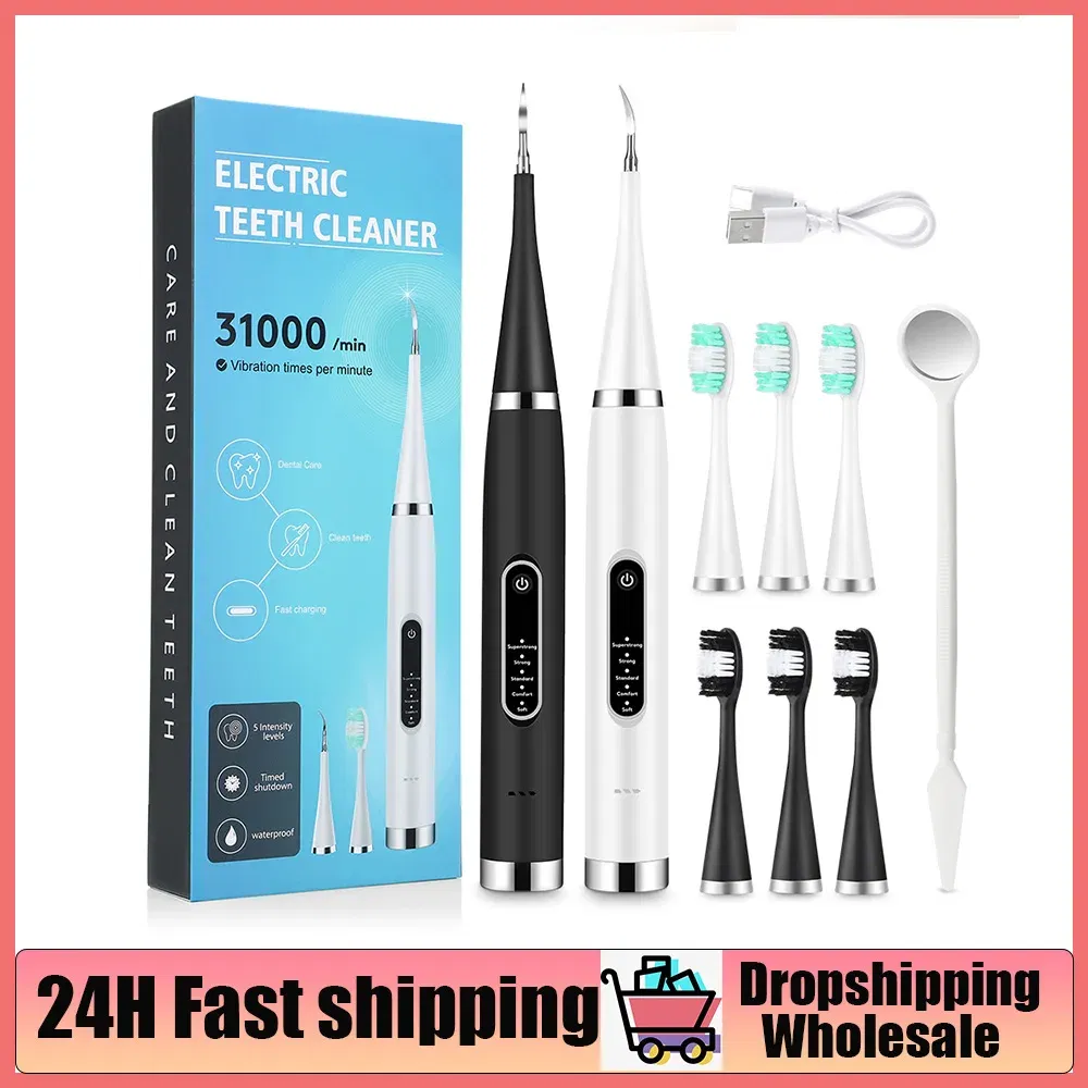 Color: green - Electric Teeth Cleaner Dental Scaling Tooth Whitening and Cleaning Device IPX6 Waterproof Stains Remover Oral Care USB Charging