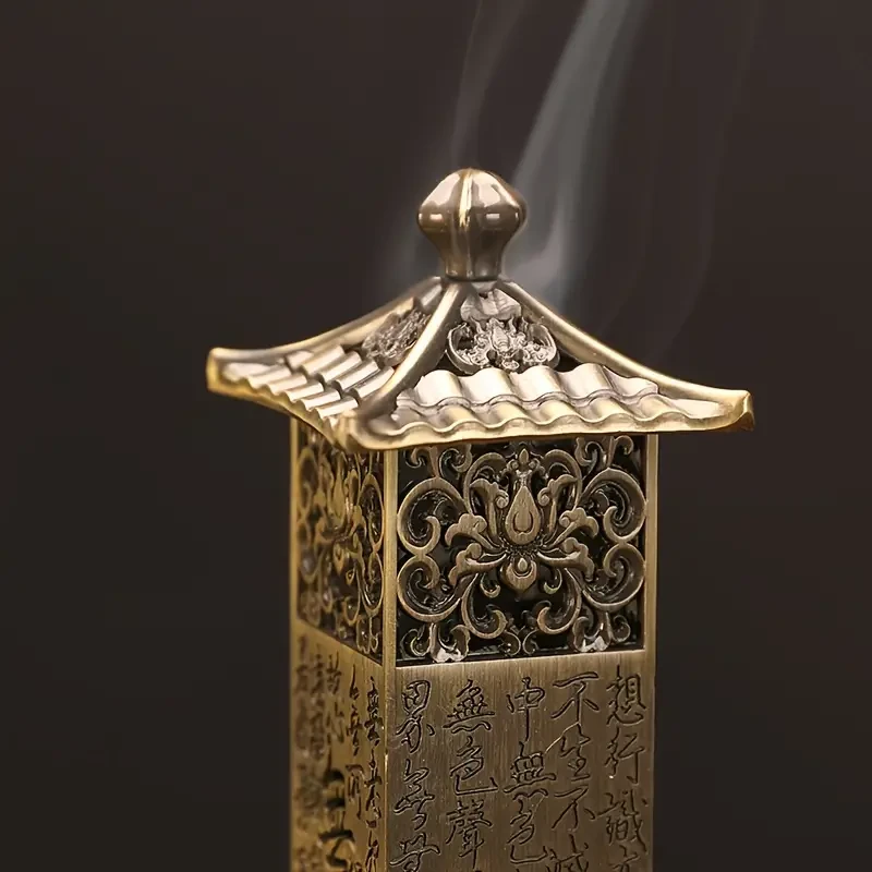 Aromatherapy Incense Burner - Soothing Sandalwood Incense and Premium Agarwood Incense Sticks with Durable Metal Incense Holder and Unique Pagoda Design