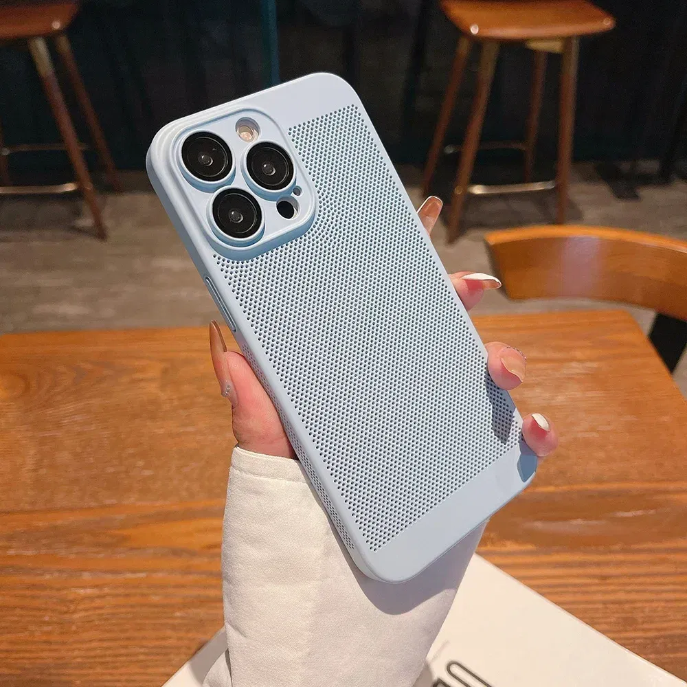 Color: SKY BLUE, Compatible-Phone Models: For iPhone 16 Pro Max, Ships From: CHINA - Breathable Heat Dissipation Cooling Case For iPhone 16 Pro Max 15 14 13 12 11 PC Hard Back Cover