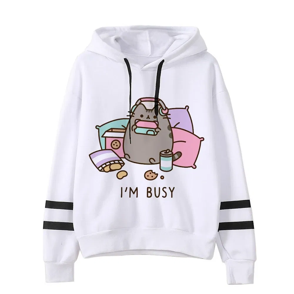 Color: RHODO, Size: XXL - Women Ullzang Cute Cat Funny Cartoon Sweatshirt Pusheen Cat Kawaii Harajuku Korean Style Hoodies Graphic Fashion Hoody Female