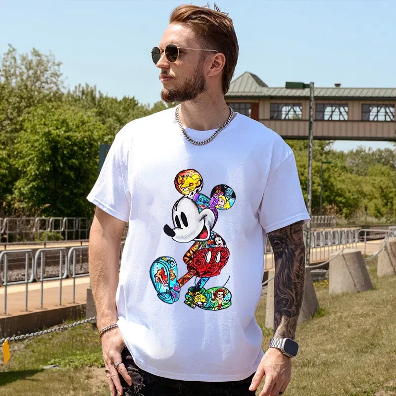Color: SKY BLUE, Size: S - Disney Couples Mickey Mouse Minnie Print T-shirt Couples Men's and Women's Cotton Short Sleeve Casual Tops