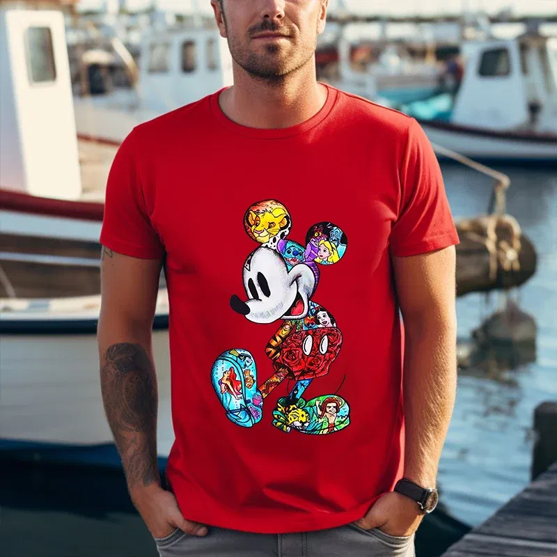 Color: SKY BLUE, Size: S - Disney Couples Mickey Mouse Minnie Print T-shirt Couples Men's and Women's Cotton Short Sleeve Casual Tops