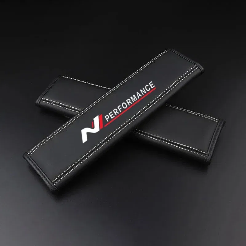 Color Name: Red - Car Seat Belt Nappa Leather Safety Belt Shoulder Covers For Hyundai N Performance i30 i20 Elantra Tucson Kona Sonata Kona 2023