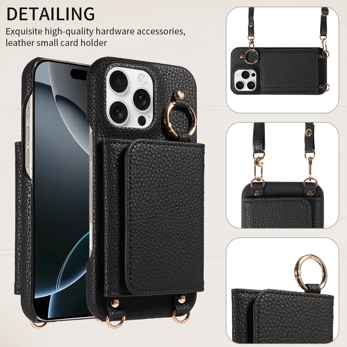Color: black, Bundle: Case & Strap, Material: Artificial Leather, Compatibility by Model: iPhone 16e - For IPhone16 15 Pro Max 14 13 12 Series PU Leather Magsafe Magnetic Wireless Charging Shockproof Crossbody Wallet Phone Case