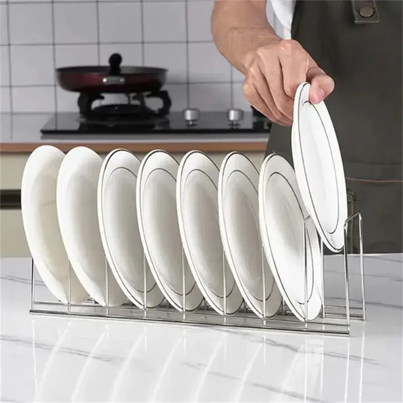 Color: DEEP BLUE - Kitchen Bowl Dish Organizer Stainless Steel Dish Holder Home Cutlery Dishes Pot Lid Rack Household Dish Rack Kitchen Accessories