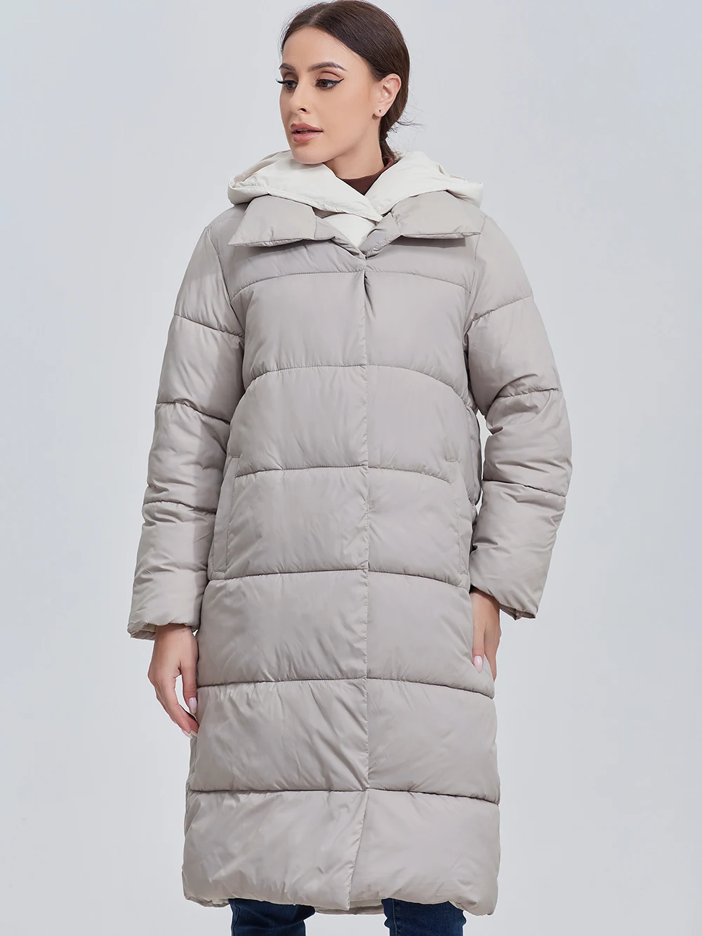 Color: black, Size: M - Marwin 2023 Winter Elegant Women's Cotton Coat Stylish Collar Long Warm Hooded Jacket Female Windproof Parka