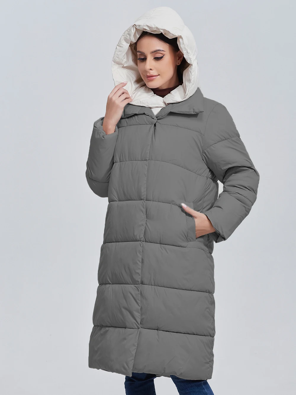 Color: black, Size: M - Marwin 2023 Winter Elegant Women's Cotton Coat Stylish Collar Long Warm Hooded Jacket Female Windproof Parka