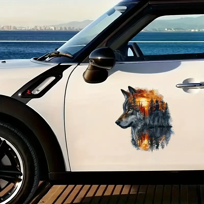 Wolf & Forest Scene Vinyl Decals with Glitter Embellishment