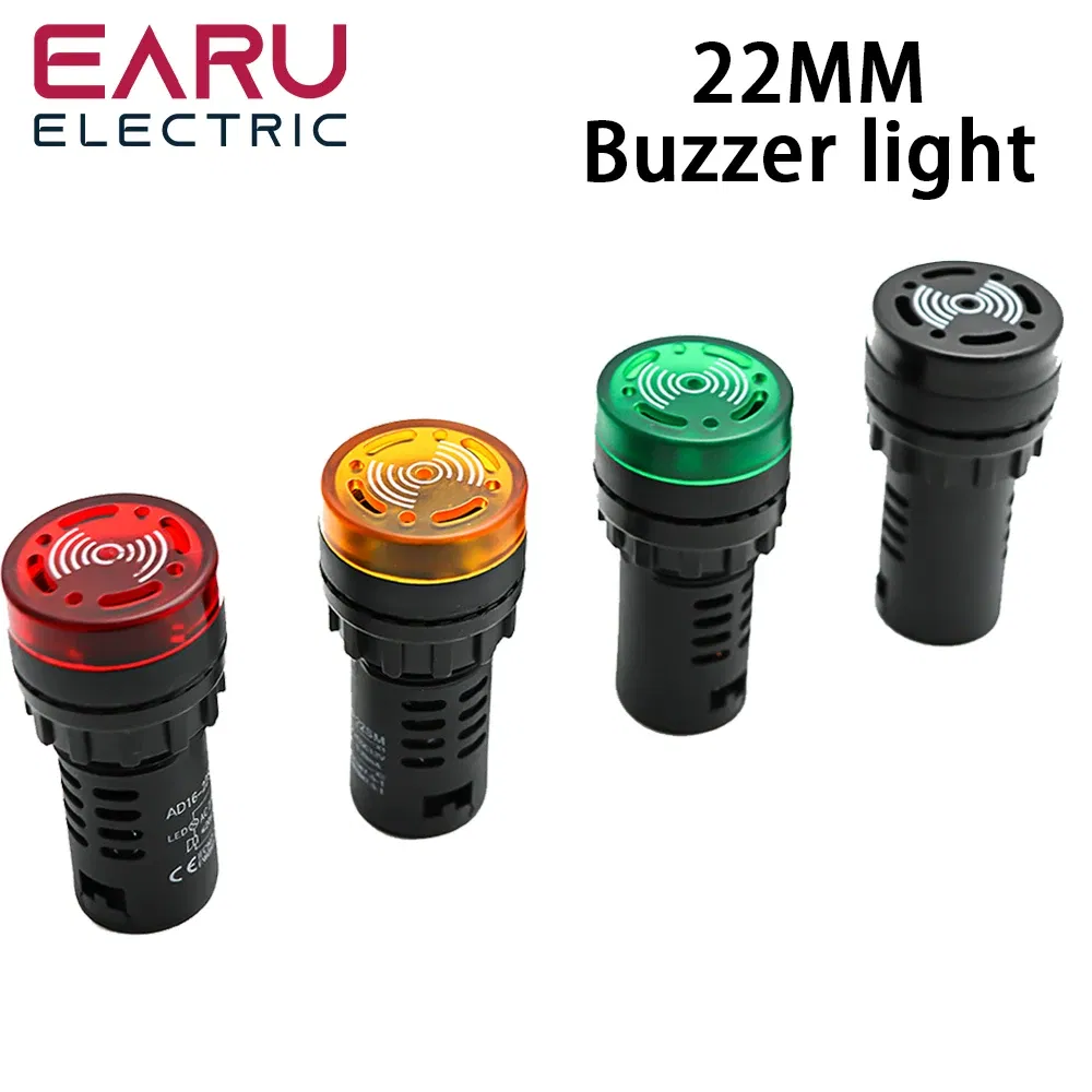 Color: WHITE - AD16-22SM 22mm Panel Diameter AC 12V 24V 110V 220V Flash Signal Light Red LED Active Buzzer Beep Alarm Indicator Green Yellow