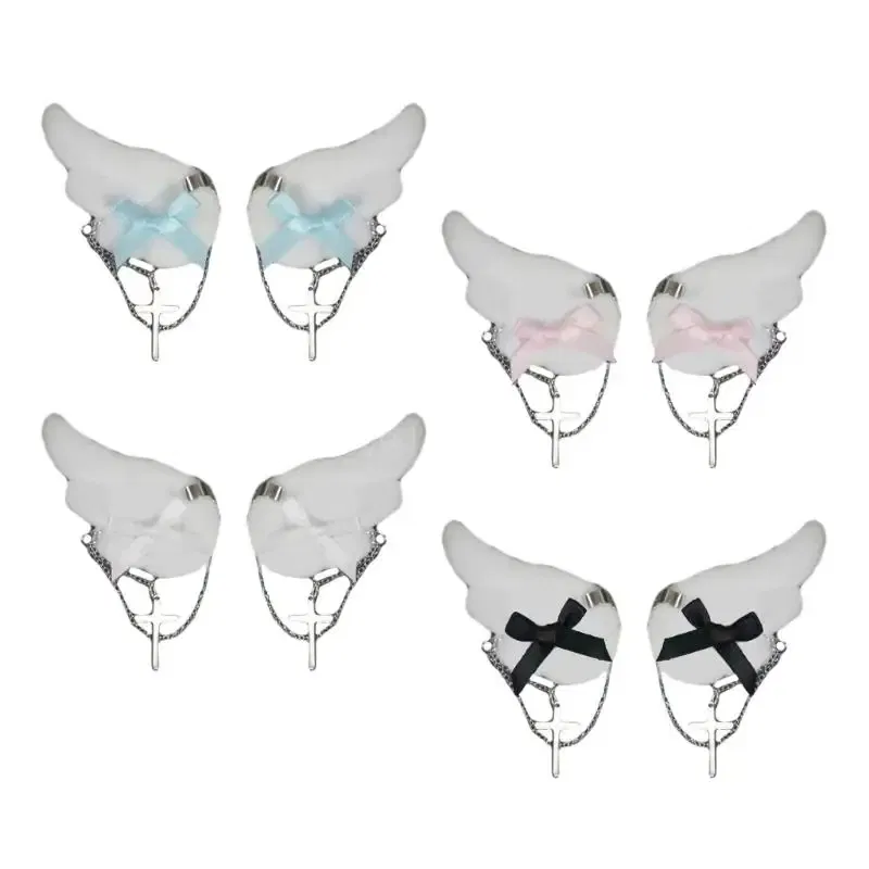 Color: black - Angel Wing Hair Clip for Girls Y2K Punk Hairpins Bowknot Hairclips Animation Hair Barrettes Subculture Hair Accessories