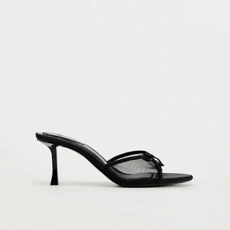 Color: black, Shoe Size: 41 - Slippers for women wearing exquisite summer haute couture with fine straps, French style black cat heel clip toe beach sandals