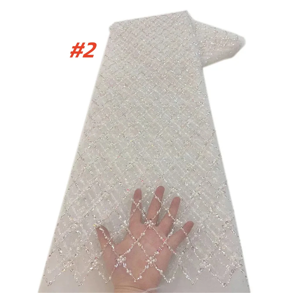 Color: Red, Length: 1 yard, Width: 120cm - Gold African Sequins Lace Fabric 2025 High Quality French Nigerian Groom Lace Mesh Fabrics Beads For Sewing Dress Wedding Party