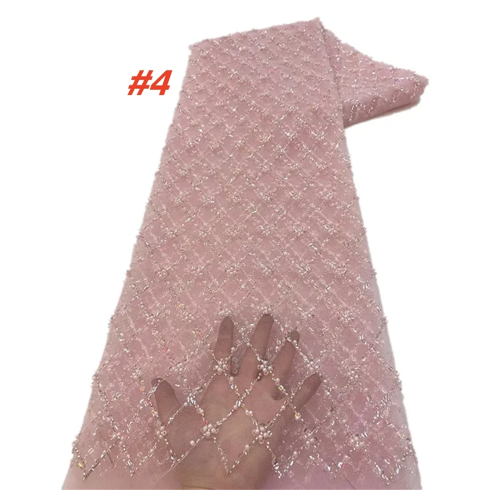 Color: Red, Length: 1 yard, Width: 120cm - Gold African Sequins Lace Fabric 2025 High Quality French Nigerian Groom Lace Mesh Fabrics Beads For Sewing Dress Wedding Party