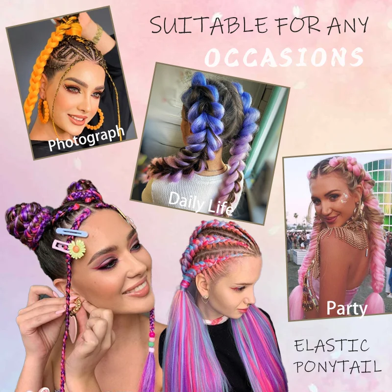 Color: #35, Stretched Length: 26inches - LUPU Synthetic Ponytail Extension with Elastic Tie Hair Band 26" Long Straight Colored Braiding Ponytail Ombre Pink Purple Blue
