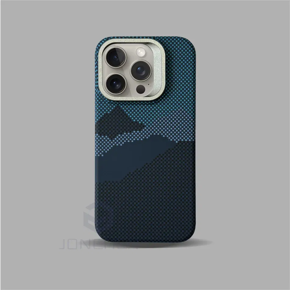 Color: GRAY, Material: POLYESTER - Luxury Magnetic Stand Metal Lens Relief Carbon Fibre Pattern For Magsafe Case For iPhone 15 14 13 Pro Max Shockproof Back Cover