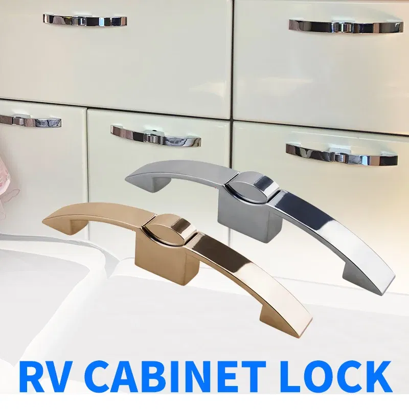 Color: silver - 128mm hole distance Camper Car Push Lock RV Caravan Boat Cabinet Locks Handle Home Drawer Latch Button Locks Caravan Motorhome