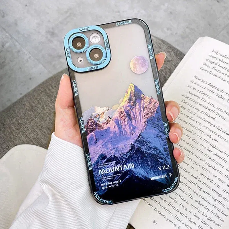 Color: Brown, Material: Vinyl - Retro INS Sunset Sky Clouds Moon Pattern Case For Samsung Galaxy S10 S20 S21 S22 S23 S24 FE Plus Ultra Note 20 Shockproof Cover