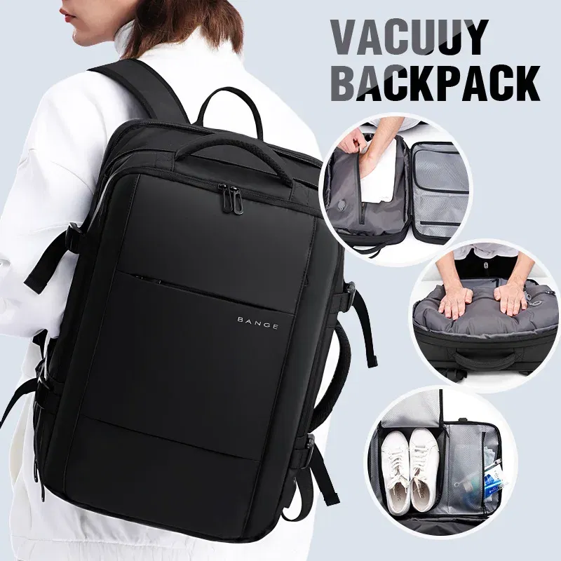 Color: Beige - Bange Travel Men 15.6 inch Laptop Backpack vacuum compression Backpack Business school Backpack expandable outdoor backpack