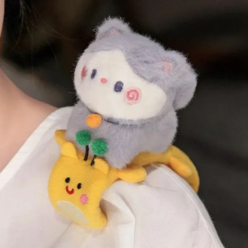 Color: GRAY, Height: 0-10cm - Capybara Slap Snap Wrap Capibara Plushie Wristband Bracelet Kawaii Cute Dog Cat Plush Toy Hand Ring Creative Funny Gift