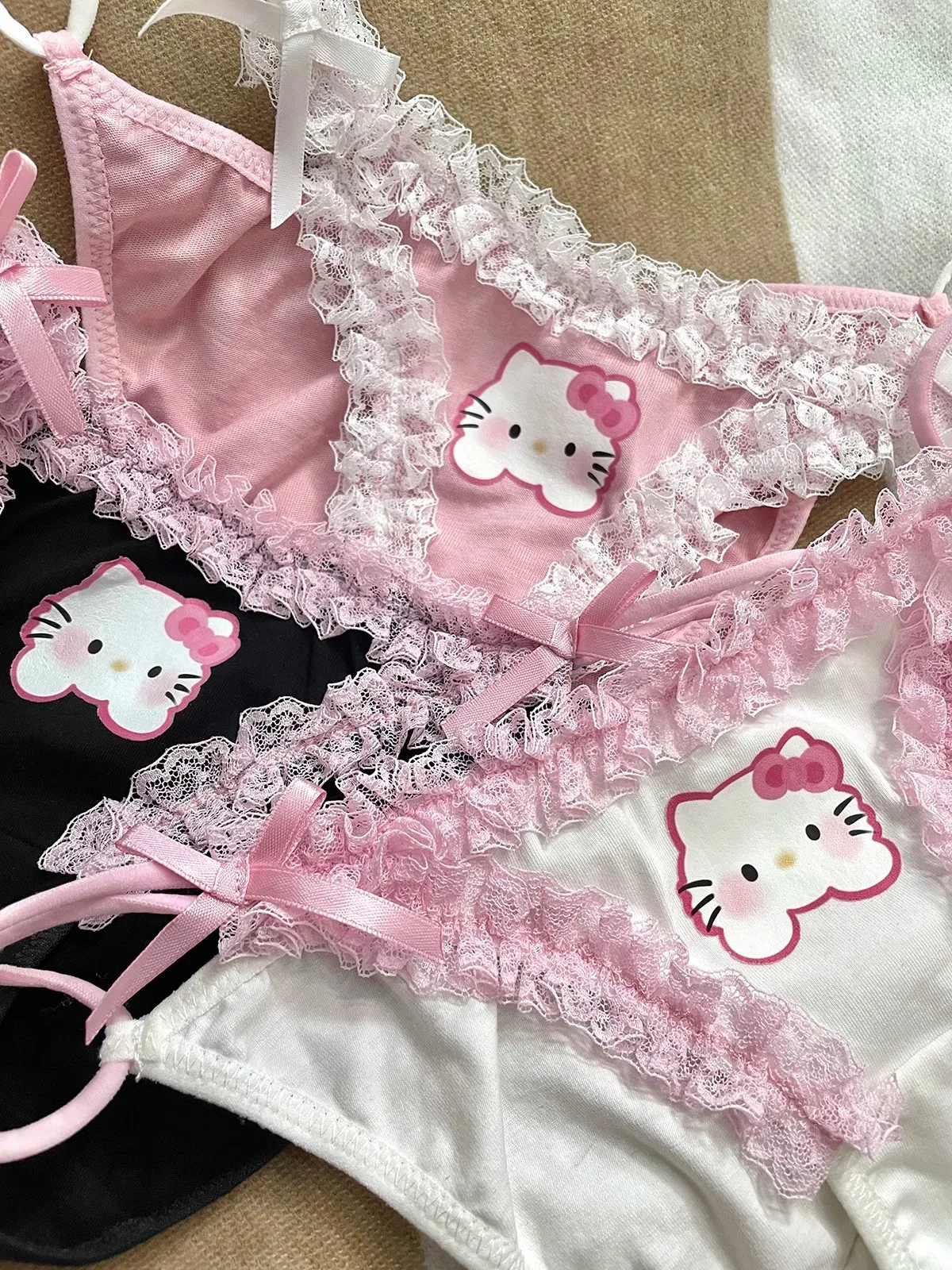 Color: Orange, Ships From: CHINA, Size: 12" - 1/3Pcs Sanrio Hello Kitty Cartoon Sexy Women's Lace Panties Y2K Creative Sweet Girl Low Waist Hip Lift Panties Birthday Gift
