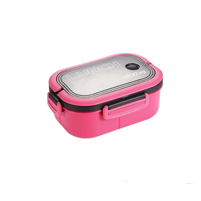 Color: Red - Lunch Box 2 Layers Grids Student Office Worker Microwave Hermetic Bento Box Outdoor Picnic Fruit Food Container with Fork Spoon
