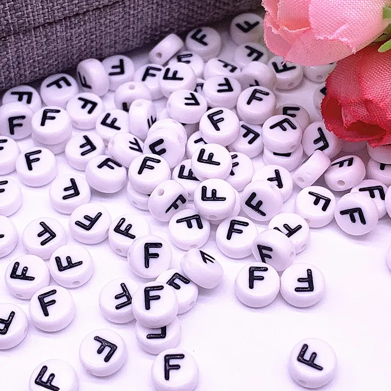 Color: Light Pink - 100pcs/lot 7x4mm 26 Letter Beads Round Shape Beads Alphabet Letter Charms for Make Jewelry Accessories