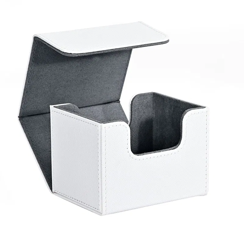 Color: WHITE - Card Deck Box , Card Storage Box Fits 100 single Sleeved Cards, PU Leather Strong Magnet Card Deck Case for TCG Cards