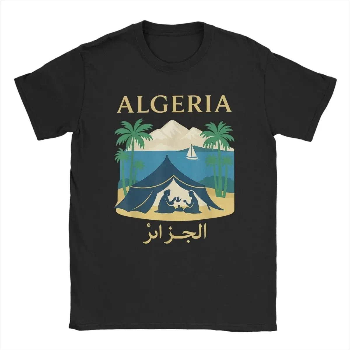Color: ROYAL BLUE, Size: L - Men Algeria DZ City Algerian T Shirts Africa Arab Pure Cotton Clothes Hipster Short Sleeve Crewneck Tees Gift Idea T-Shirt