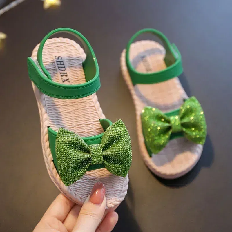 Color: black, Shoe Size: 4.5 - Girls Sandals 2024 Summer Princess Children Sandals Bow Tie Girl Shoes Fashion Casual Non Slip Kids Beach Shoes
