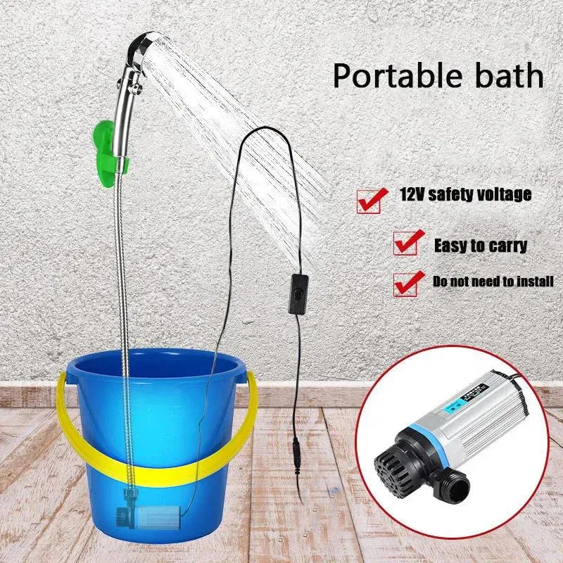 Color: Burgundy - Portable Car Washer 12V Camping Shower Car Shower High Pressure Power Washer Electric Pump for Outdoor Camping Travel