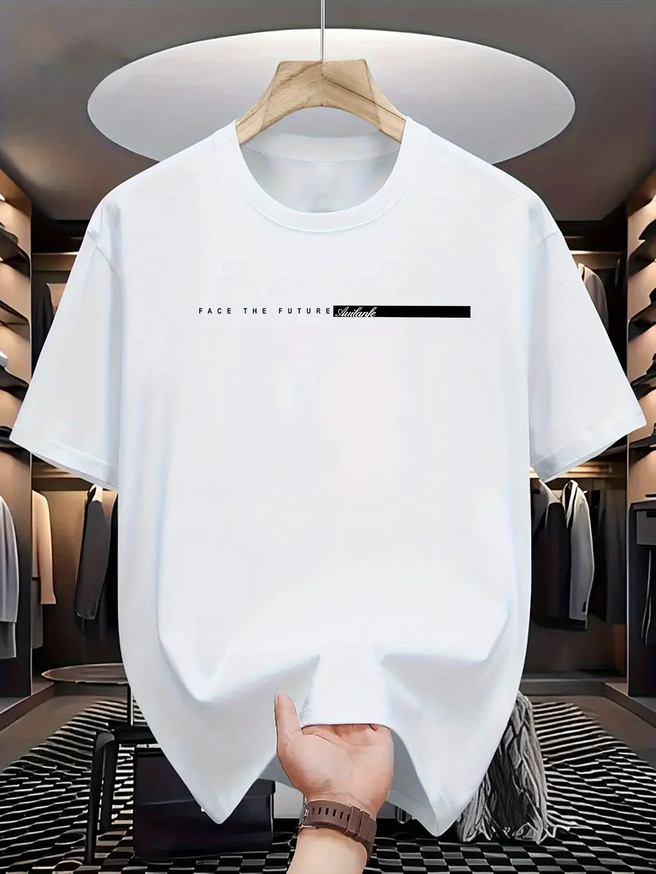 Color: black, Size: M - Summer men's 100% cotton casual loose fit large letter print round neck short sleeved T-shirt top High Street Unisex style