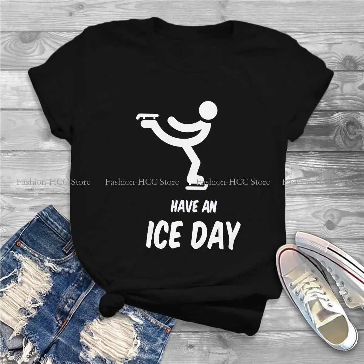 Color: WHITE, Size: XXXL - Have An Ice Day Round Collar TShirt Figure Skating Classic T Shirt Women Tops New Design