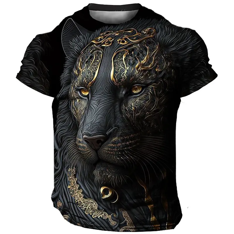 Size: XL, Color: Green - Daily Oversized Men's T-Shirt 3D Lion Print Tees Tops Summer Casual Animal Pattern Streetwear New Fashion Street Men Clothing