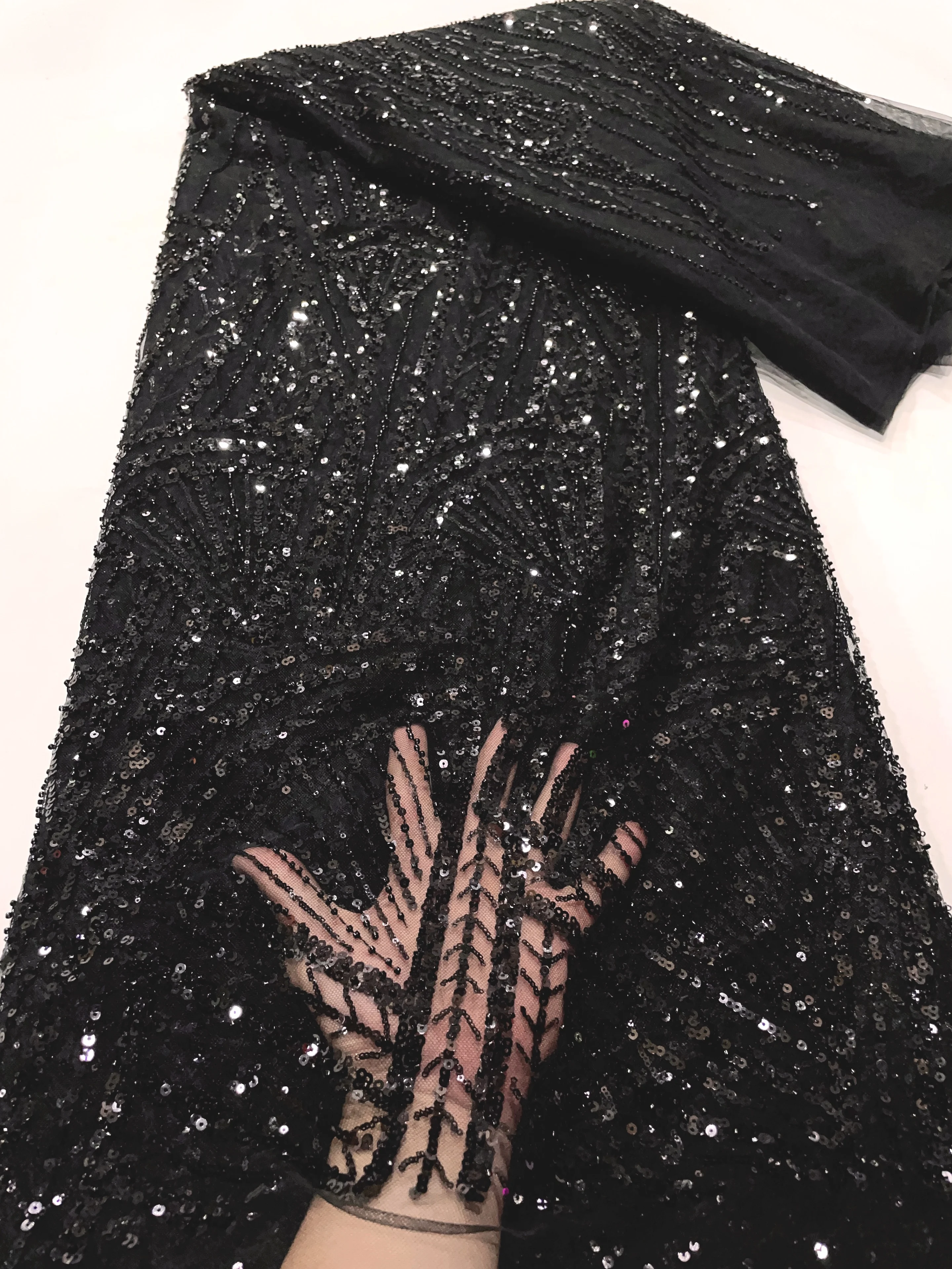 Color: green, Width: 120cm, Length: 5 yards - African Lace Fabric 5 Yards Latest Nigerian Laces Fabric High Quality Embroidered Net Fabric Mesh Lace 2024 French Sequins Lace