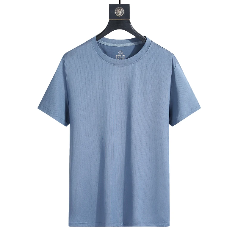 Color: PURPLE, Size: M - Men's Silk Ice Round Collar T-shirt, Simple Running Fitness Suit, Breathable Thin T-shirt, Quick Dry T-shirt, Summer