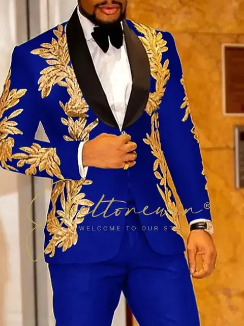 Color: Burgundy, Size: XXXL - Luxury Groom Wedding Tuxedos Gold Sequins Appliques Black Men Suits Slim Fit Costume Homme Marriage Prom Suits