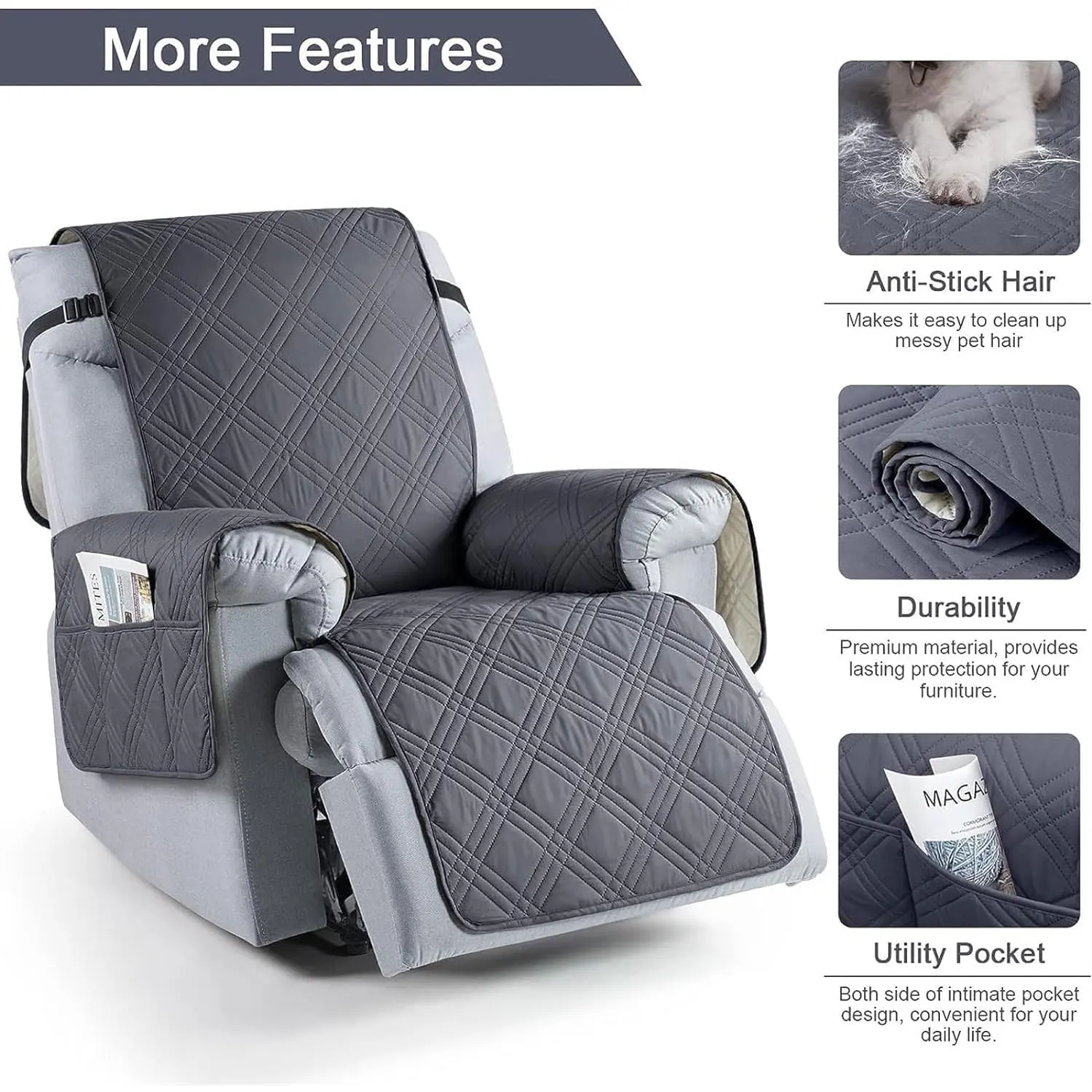 Color: Dark Grey - Waterproof Recliner Chair Cover Non Slip Armchair Slipcovers For Recliner Chair With Pocket Washable Reclining Chair Cover