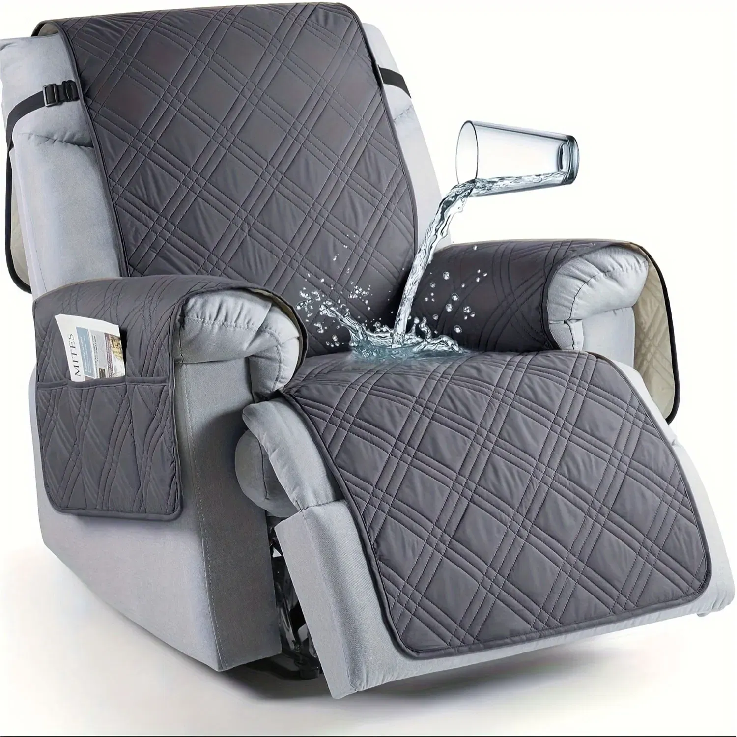 Color: Dark Grey - Waterproof Recliner Chair Cover Non Slip Armchair Slipcovers For Recliner Chair With Pocket Washable Reclining Chair Cover